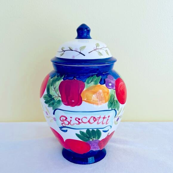 Other - Vtg Nonni's Handpainted Biscotti Jar Cookie Jar Rubber Seal Fruit